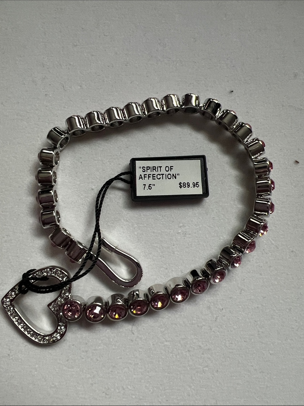 "Spirit of Affection" Silver Bracelet with Pink Crystals and Heart toggle clasp